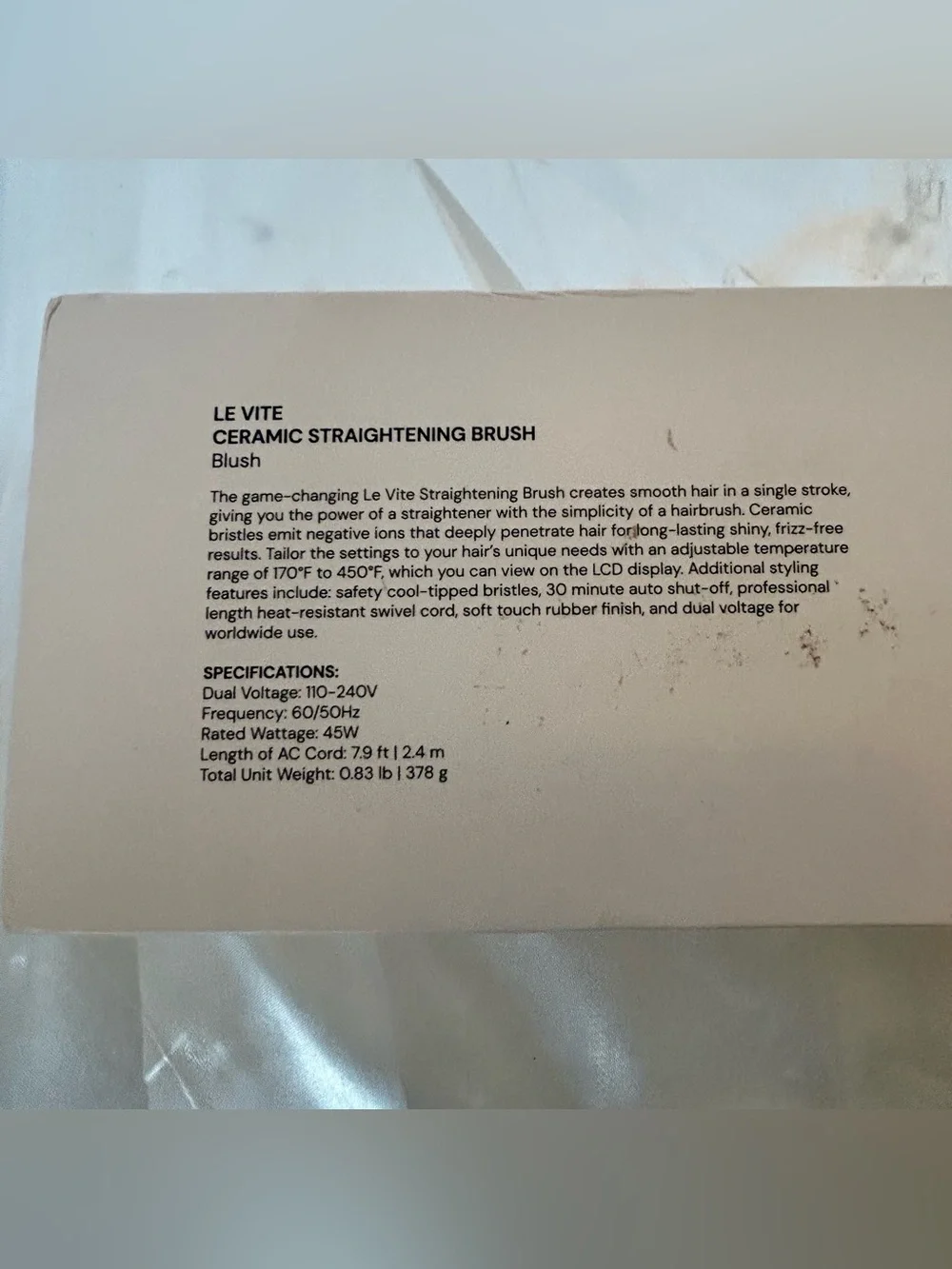 L'ange Hair Le Vite Ceramic Straightening Brush - Blush Pink Open Box Never Used